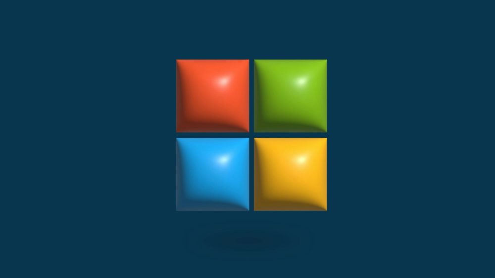 a blue background with four different colored squares